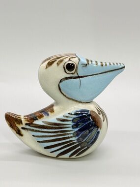 Ken Edwards Tonala Pottery Blue Pelican Figurine Hand Painted Signed